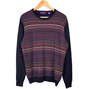 Alan‎ Flusser Sweater Mens Striped Crewneck Geometric Multicolor Retro Large